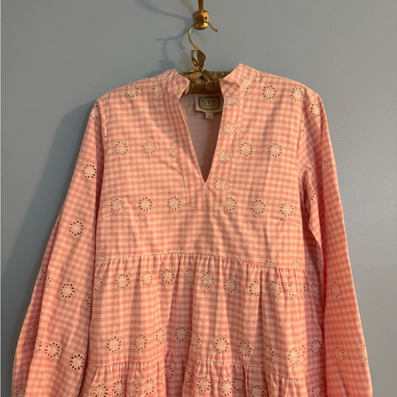 Pink gingham print “Sail to Sable” long sleeve knee length dress size S - Picture 2 of 5